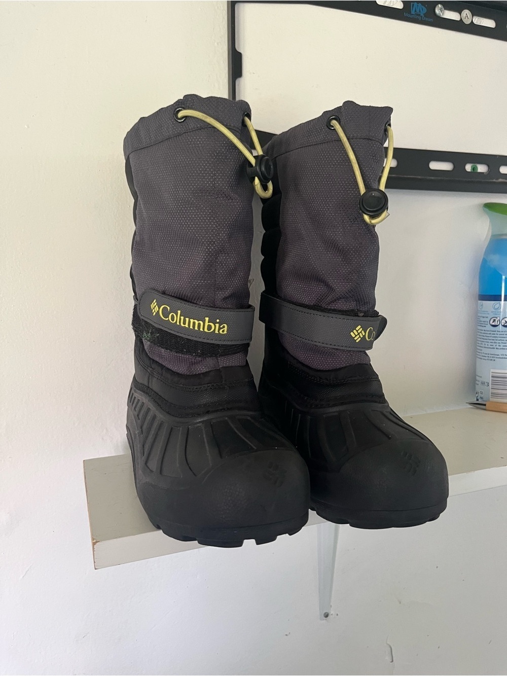 Columbia Kids Black and Gray Insulated Snow Boots with Yellow Accents - Picture 2 of 5